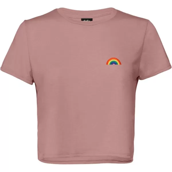 DALIX Rainbow Embroidered Cropped Flowy Soft Cotton Short Sleeve T Shirt Womens