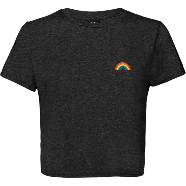 DALIX Rainbow Embroidered Cropped Flowy Soft Cotton Short Sleeve T Shirt Womens