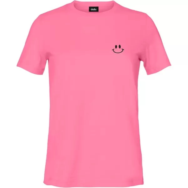 DALIX Smile Face Embroidered Soft Cotton Short Sleeve T Shirt Womens