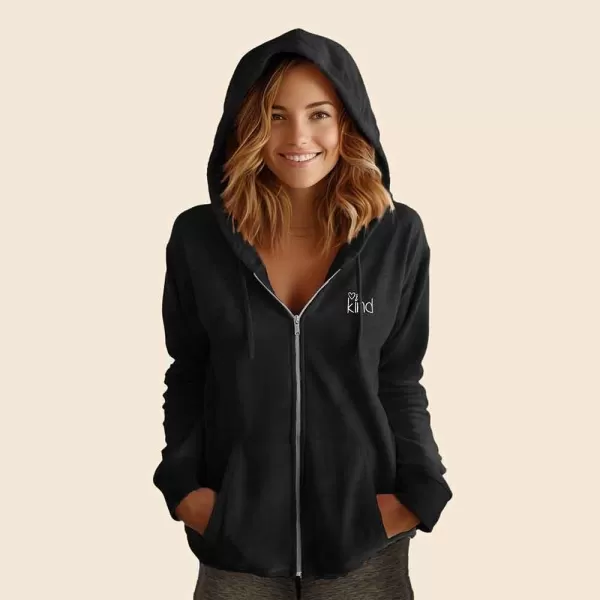DALIX Be Kind Embroidered Hoodie Fleece Sweatshirt Zip Front Womens