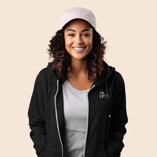 DALIX Be Kind Embroidered Hoodie Fleece Sweatshirt Zip Front Womens