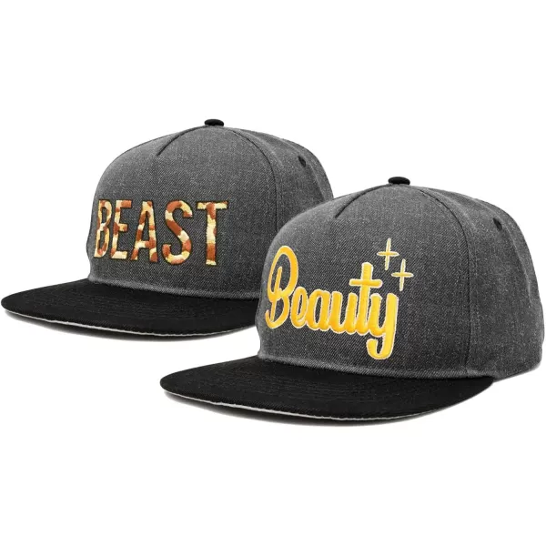 DALIX Beauty and Beast Hat Set Men Women Flat Bill Couples Cap