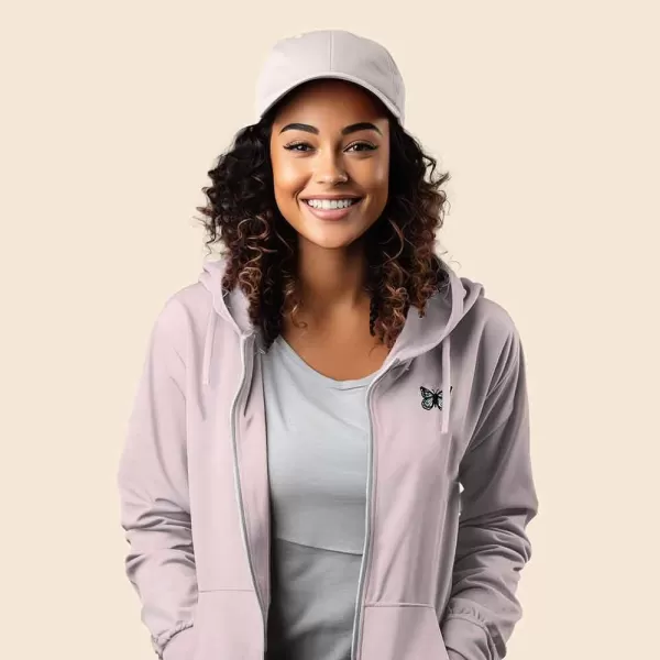 DALIX Butterfly Embroidered Fleece Zip Hoodie Cold Fall Winter Women