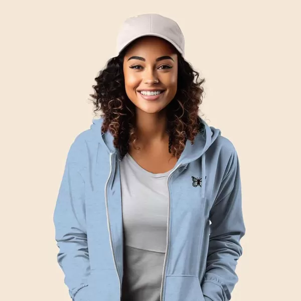 DALIX Butterfly Embroidered Fleece Zip Hoodie Cold Fall Winter Women