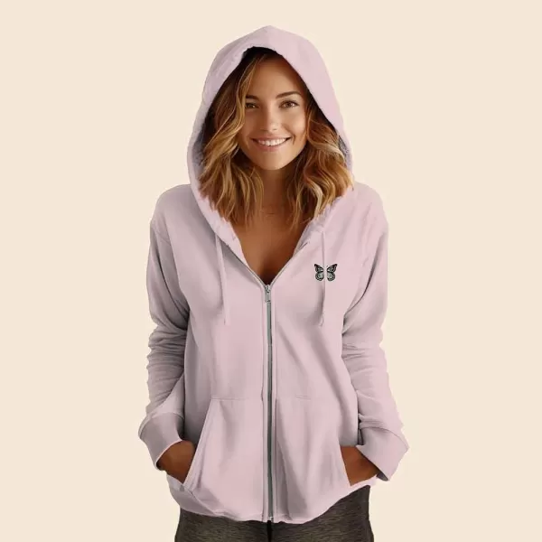 DALIX Butterfly Embroidered Fleece Zip Hoodie Cold Fall Winter Women