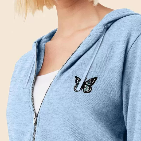 DALIX Butterfly Embroidered Fleece Zip Hoodie Cold Fall Winter Women