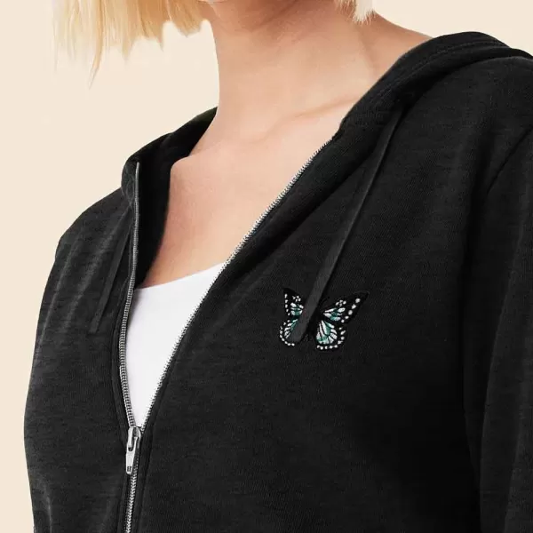 DALIX Butterfly Embroidered Fleece Zip Hoodie Cold Fall Winter Women