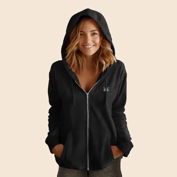 DALIX Butterfly Embroidered Fleece Zip Hoodie Cold Fall Winter Women