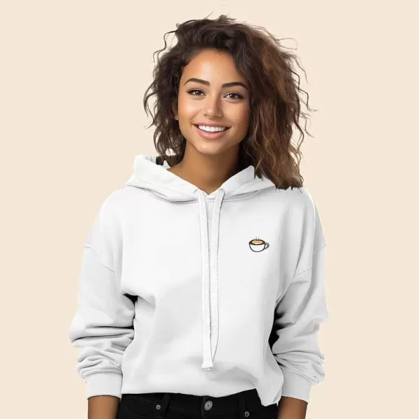 DALIX Cappuccino Embroidered Fleece Cropped Hoodie Cold Fall Winter Women