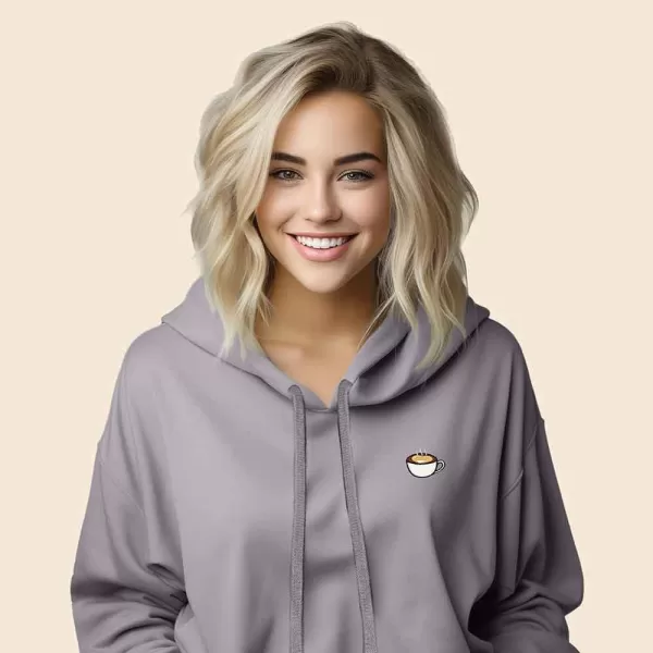 DALIX Cappuccino Embroidered Fleece Cropped Hoodie Cold Fall Winter Women