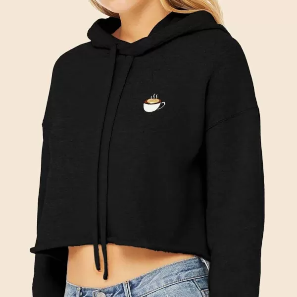 DALIX Cappuccino Embroidered Fleece Cropped Hoodie Cold Fall Winter Women