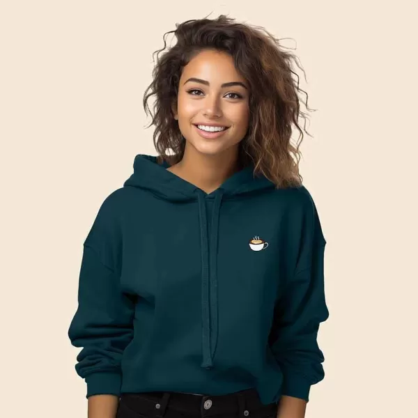 DALIX Cappuccino Embroidered Fleece Cropped Hoodie Cold Fall Winter Women