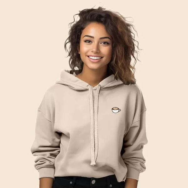 DALIX Cappuccino Embroidered Fleece Cropped Hoodie Cold Fall Winter Women