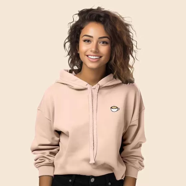 DALIX Cappuccino Embroidered Fleece Cropped Hoodie Cold Fall Winter Women