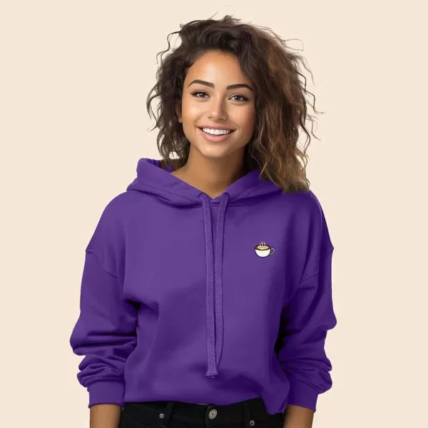 DALIX Cappuccino Embroidered Fleece Cropped Hoodie Cold Fall Winter Women