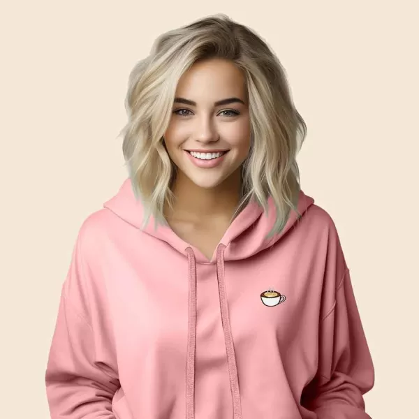 DALIX Cappuccino Embroidered Fleece Cropped Hoodie Cold Fall Winter Women