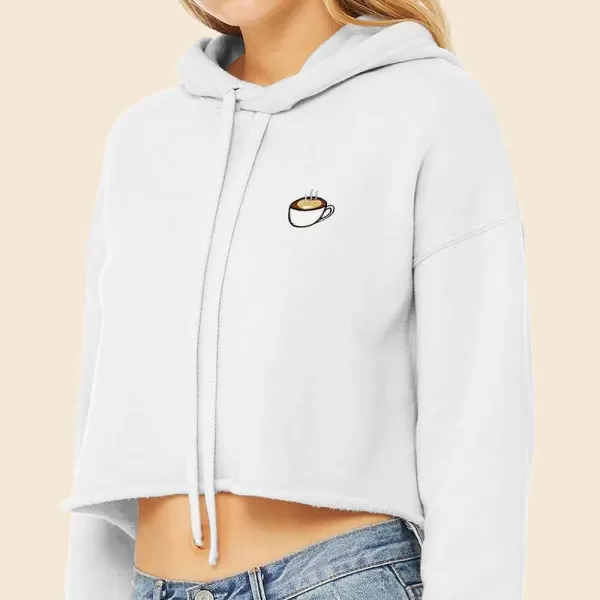 DALIX Cappuccino Embroidered Fleece Cropped Hoodie Cold Fall Winter Women