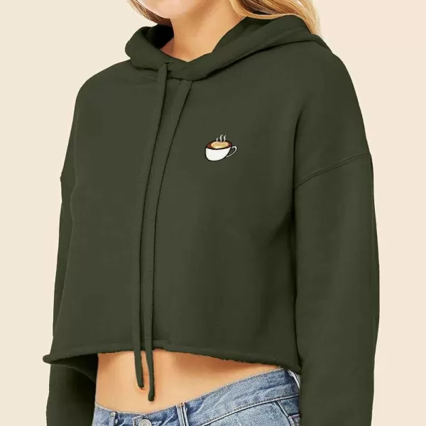 DALIX Cappuccino Embroidered Fleece Cropped Hoodie Cold Fall Winter Women