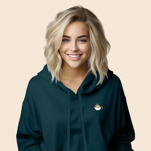 DALIX Cappuccino Embroidered Fleece Cropped Hoodie Cold Fall Winter Women