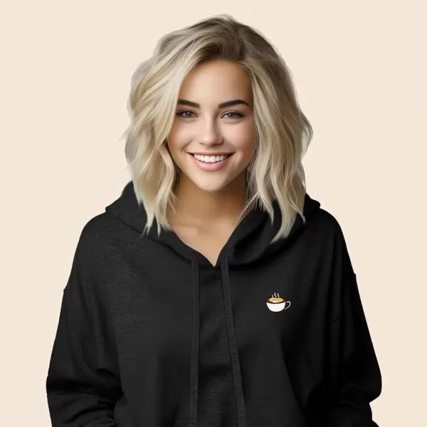 DALIX Cappuccino Embroidered Fleece Cropped Hoodie Cold Fall Winter Women