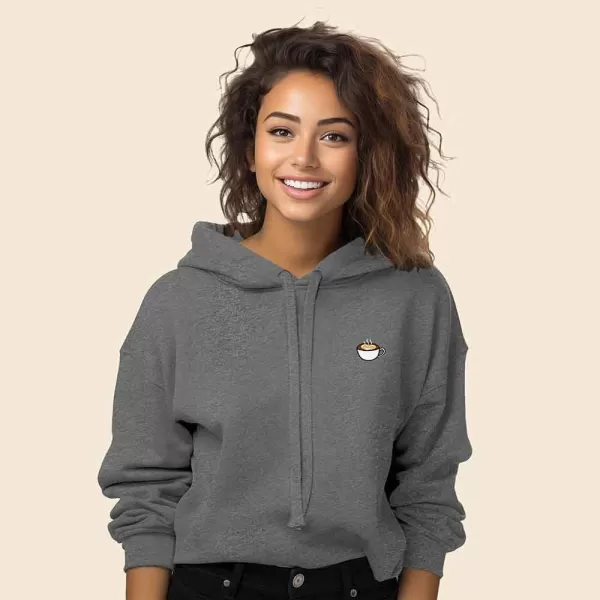DALIX Cappuccino Embroidered Fleece Cropped Hoodie Cold Fall Winter Women