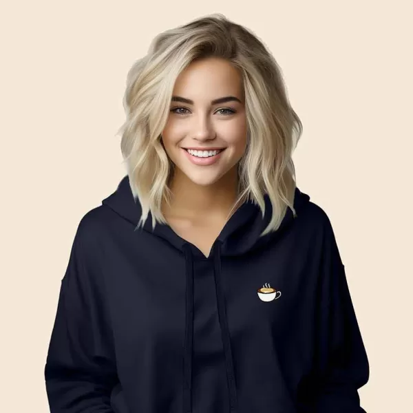 DALIX Cappuccino Embroidered Fleece Cropped Hoodie Cold Fall Winter Women