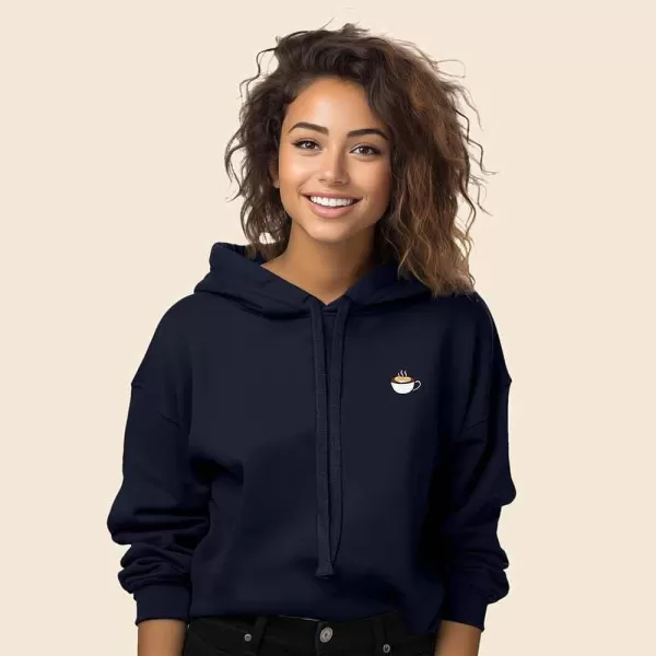 DALIX Cappuccino Embroidered Fleece Cropped Hoodie Cold Fall Winter Women