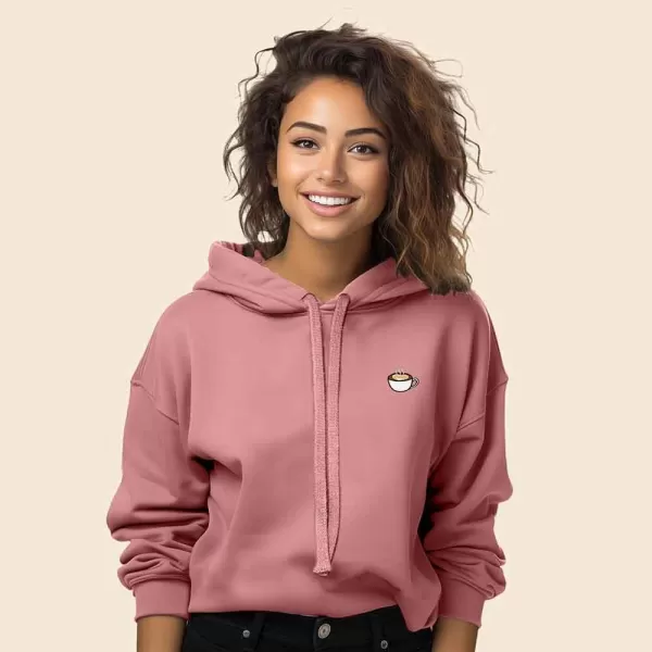 DALIX Cappuccino Embroidered Fleece Cropped Hoodie Cold Fall Winter Women