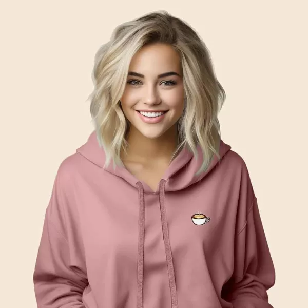 DALIX Cappuccino Embroidered Fleece Cropped Hoodie Cold Fall Winter Women