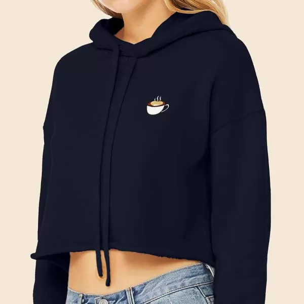 DALIX Cappuccino Embroidered Fleece Cropped Hoodie Cold Fall Winter Women