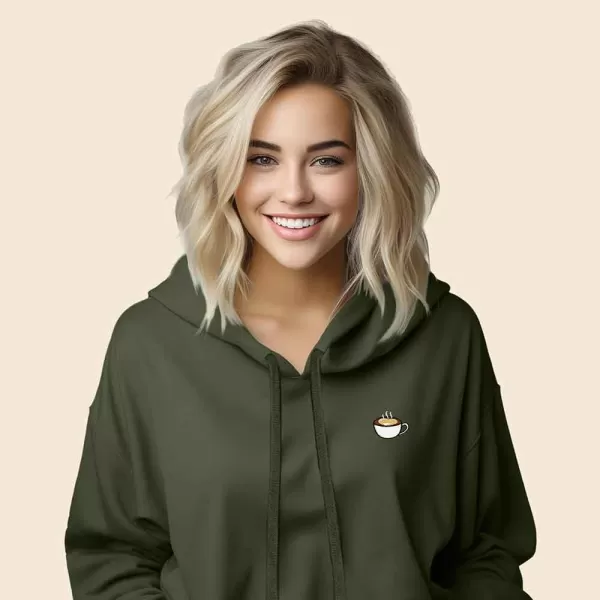 DALIX Cappuccino Embroidered Fleece Cropped Hoodie Cold Fall Winter Women