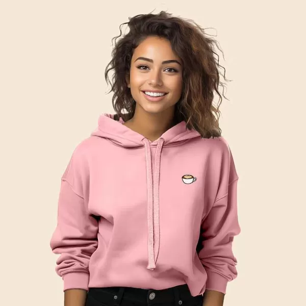 DALIX Cappuccino Embroidered Fleece Cropped Hoodie Cold Fall Winter Women