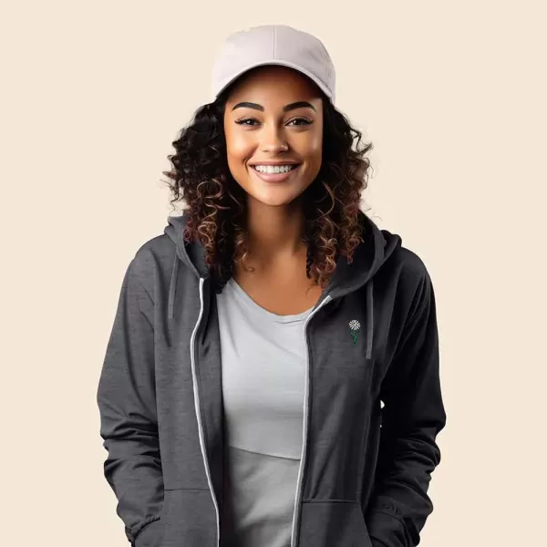 DALIX Daisy Embroidered Fleece Zip Hoodie Cold Fall Winter Women