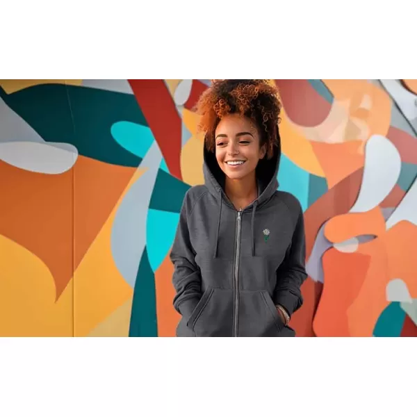 DALIX Daisy Embroidered Fleece Zip Hoodie Cold Fall Winter Women