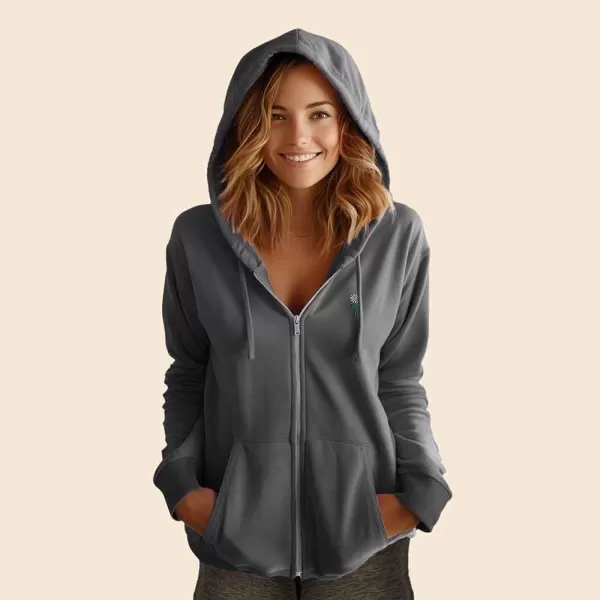 DALIX Daisy Embroidered Fleece Zip Hoodie Cold Fall Winter Women