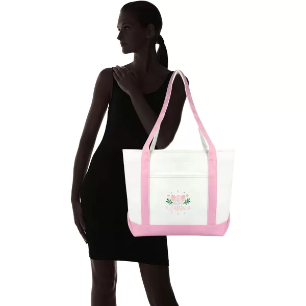 DALIX Happy Easter Womens Classic Premium Embroidered Tote Bag