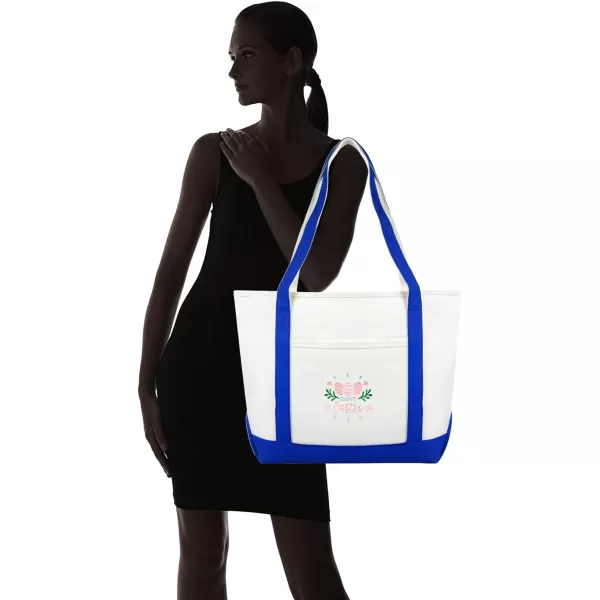 DALIX Happy Easter Womens Classic Premium Embroidered Tote Bag