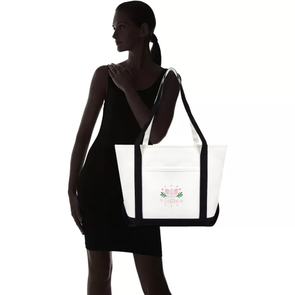 DALIX Happy Easter Womens Classic Premium Embroidered Tote Bag