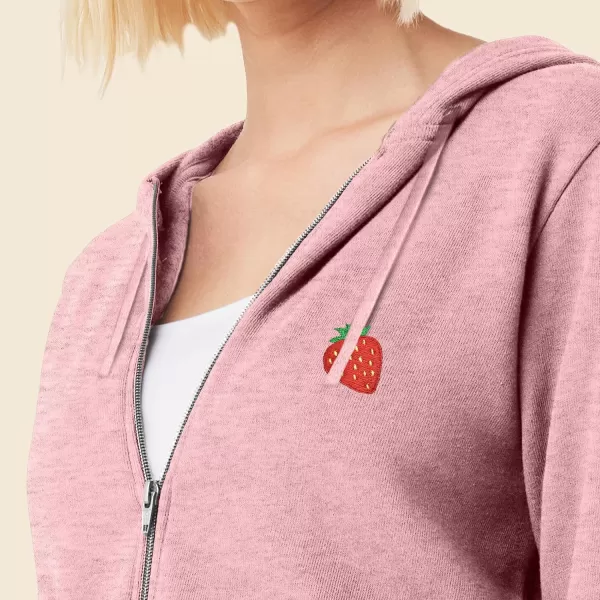 DALIX Strawberry Embroidered Fleece Zip Washed Hoodie Cold Fall Winter Women