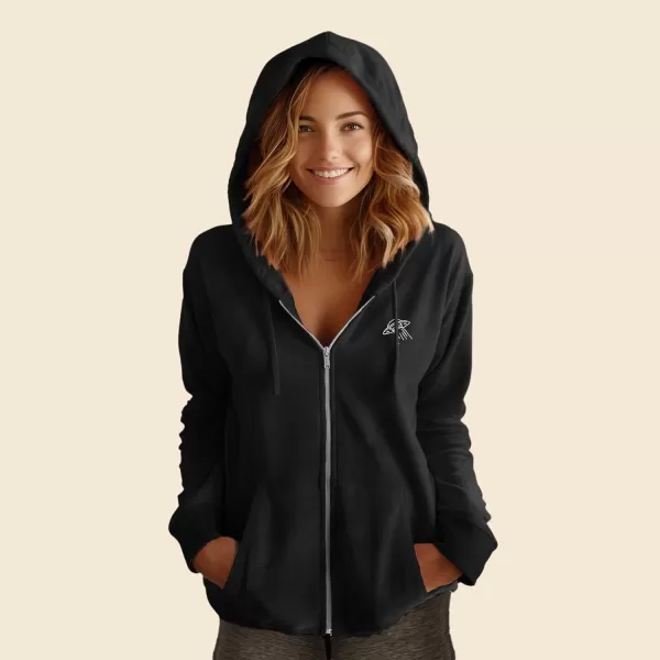 DALIX UFO Embroidered Fleece Zip Washed Hoodie Cold Fall Winter Women