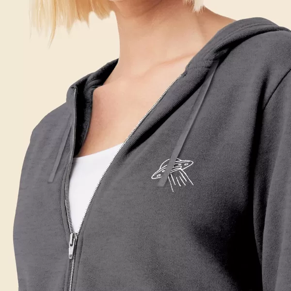 DALIX UFO Embroidered Fleece Zip Washed Hoodie Cold Fall Winter Women