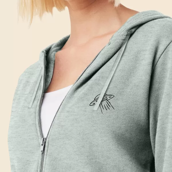 DALIX UFO Embroidered Fleece Zip Washed Hoodie Cold Fall Winter Women