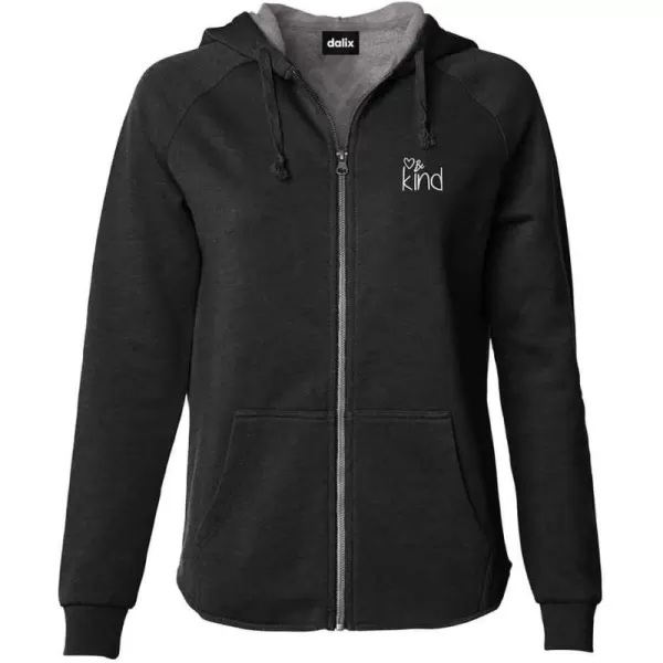 DALIX Be Kind Embroidered Hoodie Fleece Sweatshirt Zip Front Womens