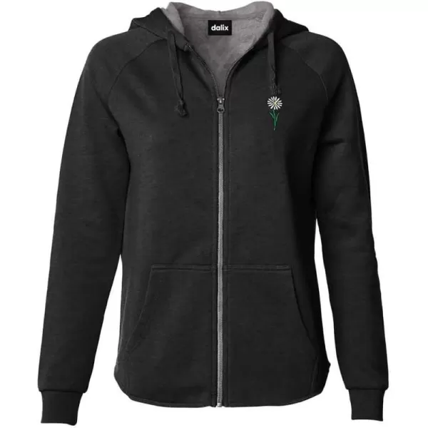 DALIX Daisy Embroidered Fleece Zip Hoodie Cold Fall Winter Women