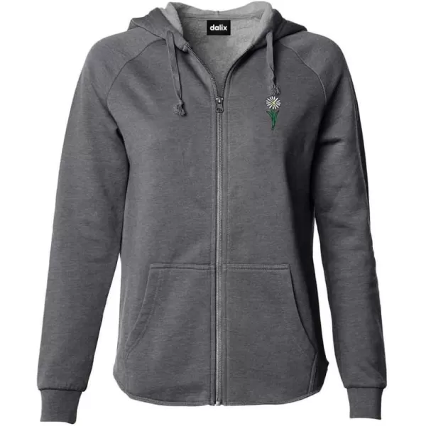 DALIX Daisy Embroidered Fleece Zip Hoodie Cold Fall Winter Women