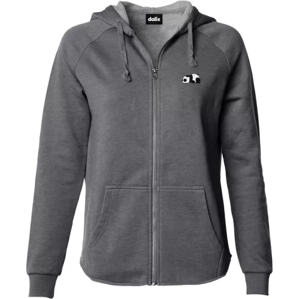 DALIX Panda Embroidered Fleece Zip Washed Hoodie Cold Fall Winter Women