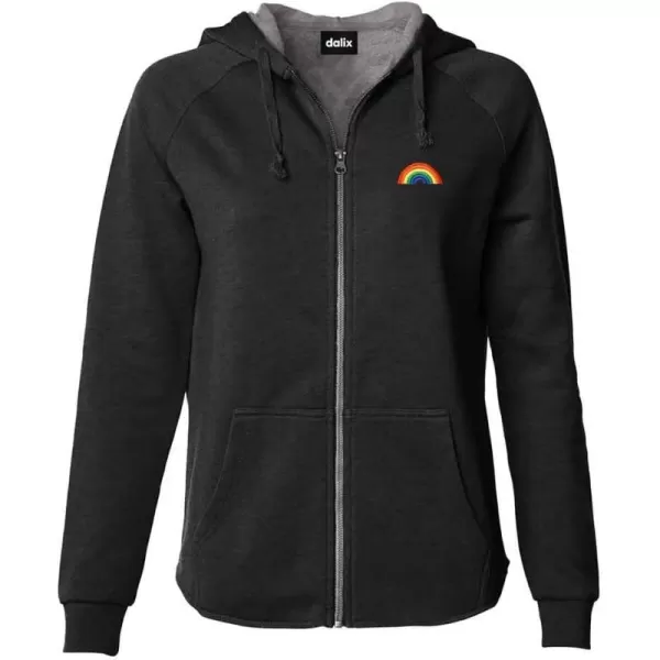 DALIX Rainbow Embroidered Fleece Zip Hoodie Cold Fall Winter Women