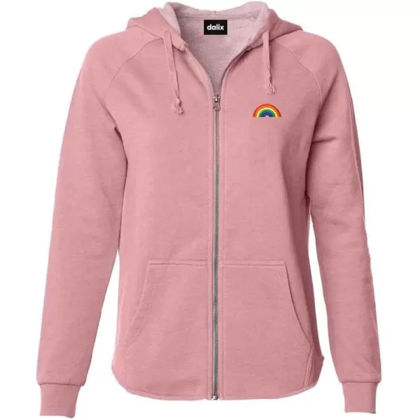 DALIX Rainbow Embroidered Fleece Zip Hoodie Cold Fall Winter Women