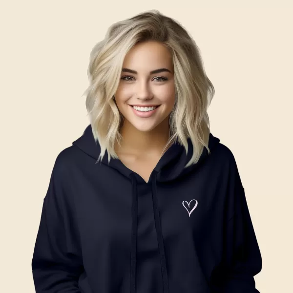 DALIX Heart Embroidered Fleece Cropped Hoodie Cold Fall Winter Women