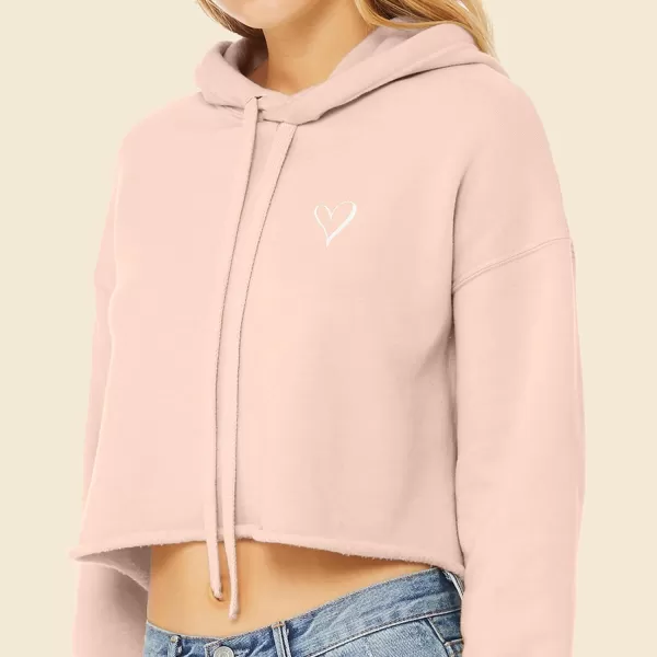 DALIX Heart Embroidered Fleece Cropped Hoodie Cold Fall Winter Women